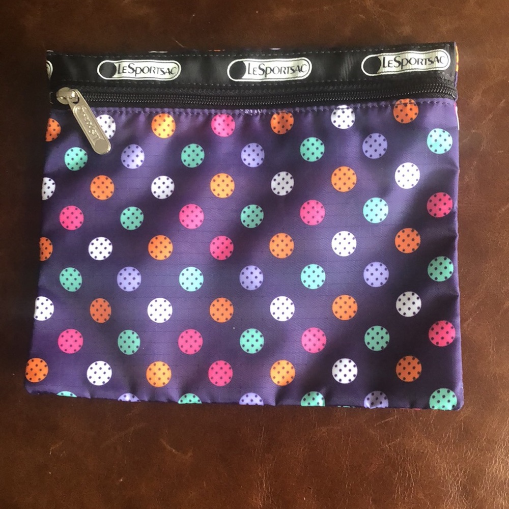 LeSportSac Purple Polka Dot Zipper Bag Pouch never used